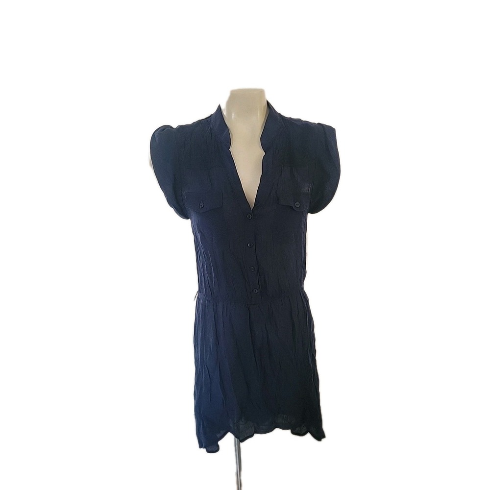 IZ BYER Dress XS Semi-Sheer Blue Sleeveless Pleated Chiffon Elegant High Low Hem